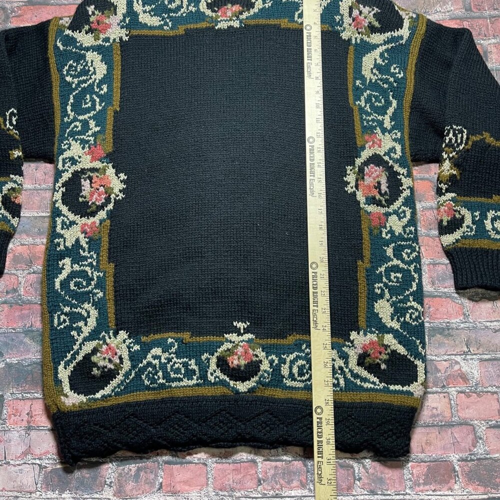 Vtg Cottagecore Womens Sweater L Black Floral Granny Wool Blend Cabincore Soft - Picture 6 of 7